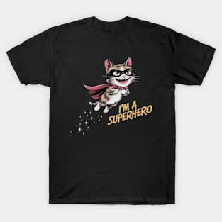 A vibrant and humorous anime-style painting of a flying cat superhero (4) T-Shirt